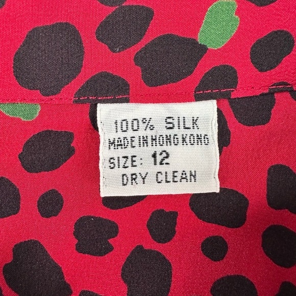 VTG 100% SILK Long Pleated Skirt Flowy Red & Black Polka Dot Print Ladies Sz 12 - Picture 8 of 10